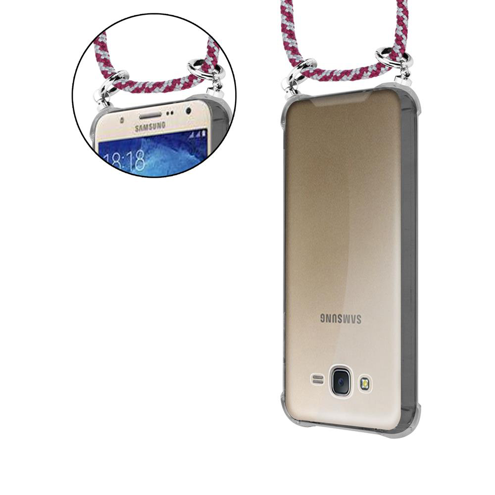 Ein goldener Samsung Handy mit transparentem Case und Band.