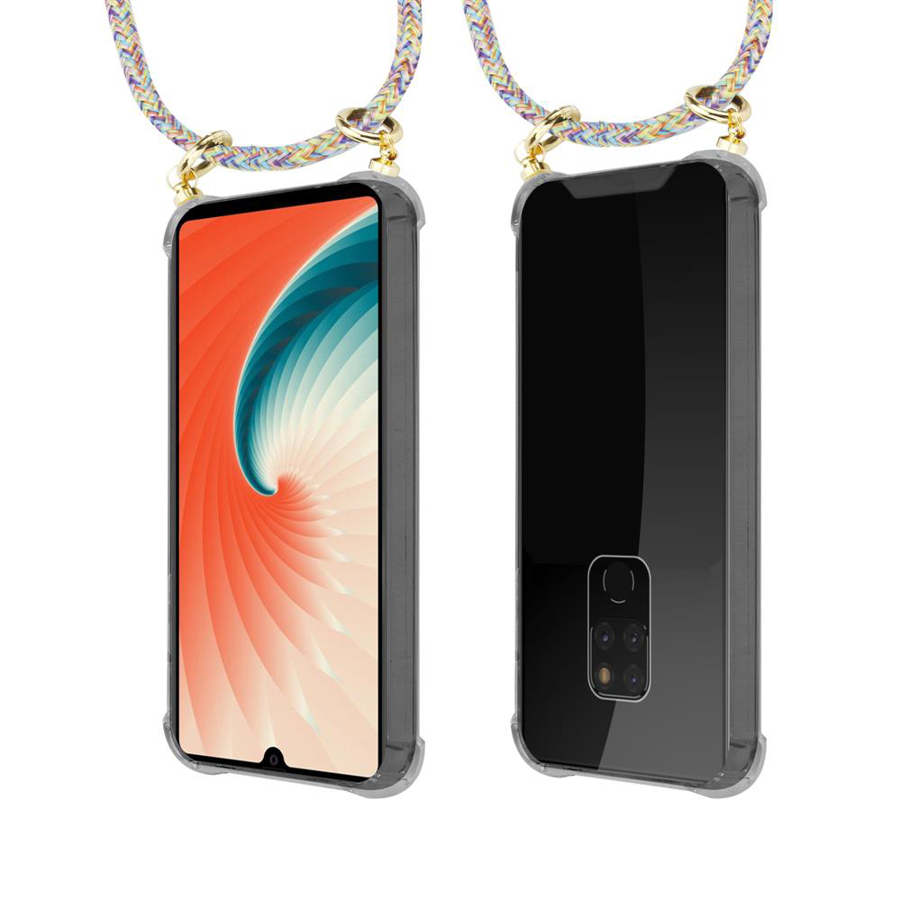 Due custodie trasparenti per telefono con cordini colorati.