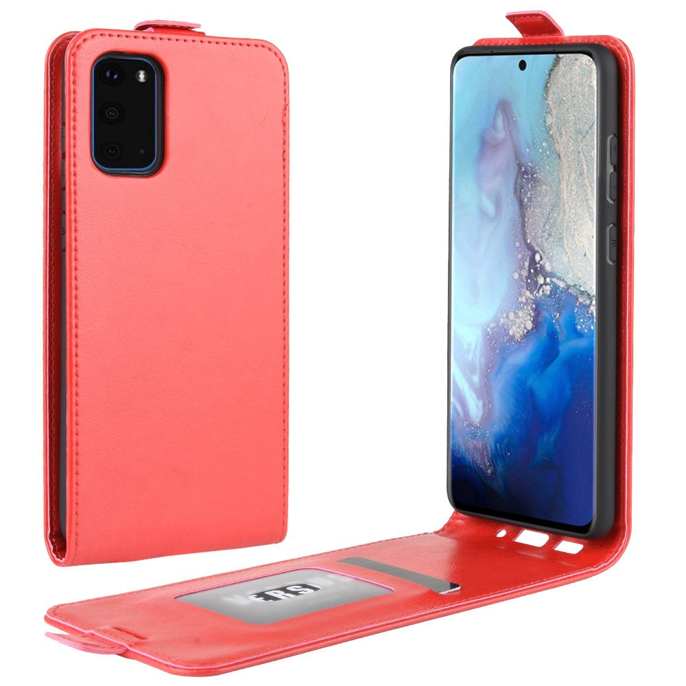 Custodia rossa a libro per telefono, mostra telefono con sfondo blu.