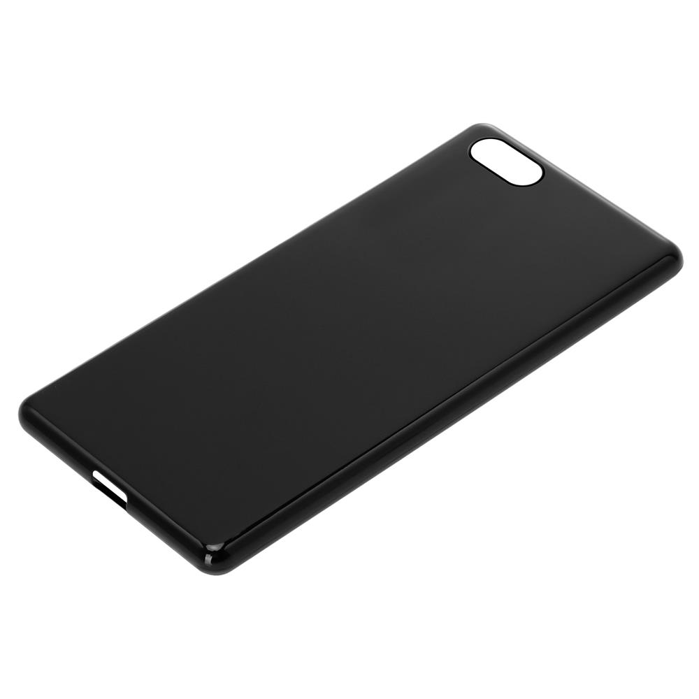 Cover nera per smartphone con ritagli in alto e in basso.