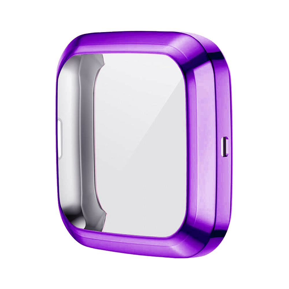 Custodia viola lucida per smartwatch con apertura rettangolare.