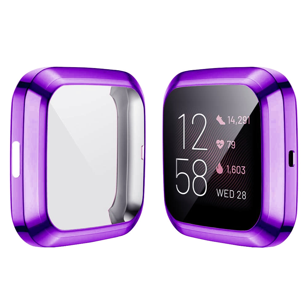 Due custodie protettive viola per smartwatch una accanto all'altra.