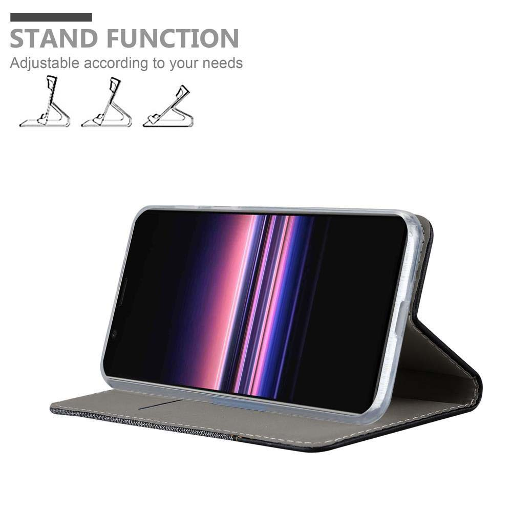 Uno smartphone in una custodia grigia che mostra la funzione stand.