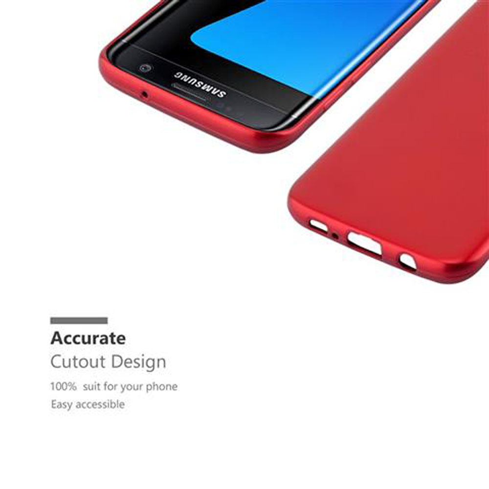 Ein rotes Samsung Handy mit Hülle, nahaufnahme.