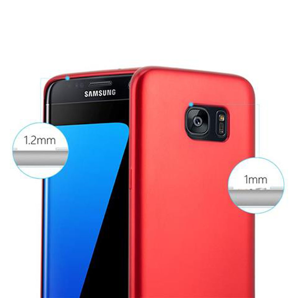 Zwei Samsung-Handys, rot und blau, mit Größenangaben 1,2 mm und 1 mm.
