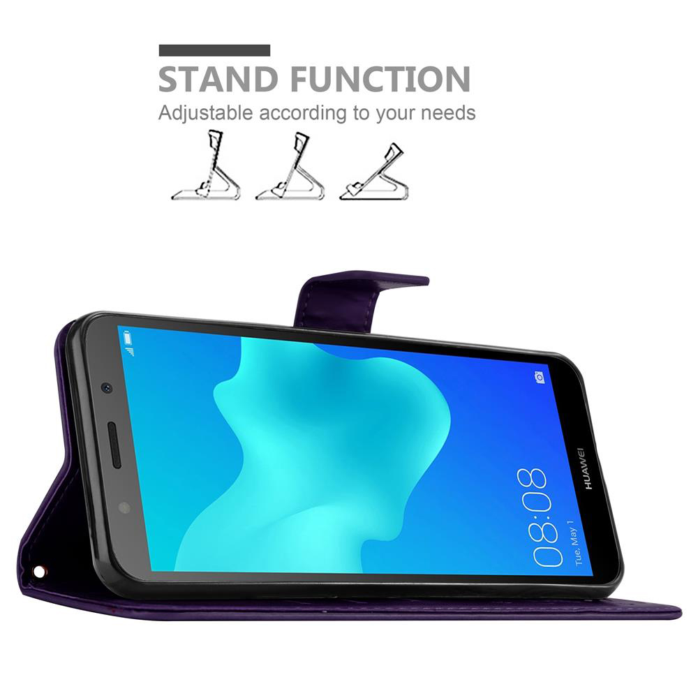 Custodia viola per telefono con funzione stand. Schermo mostra 08:08.