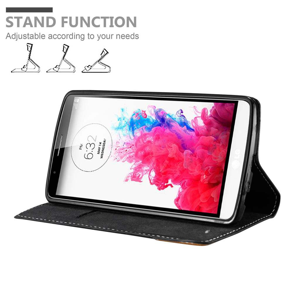 Teléfono inteligente negro en funda con función de soporte.