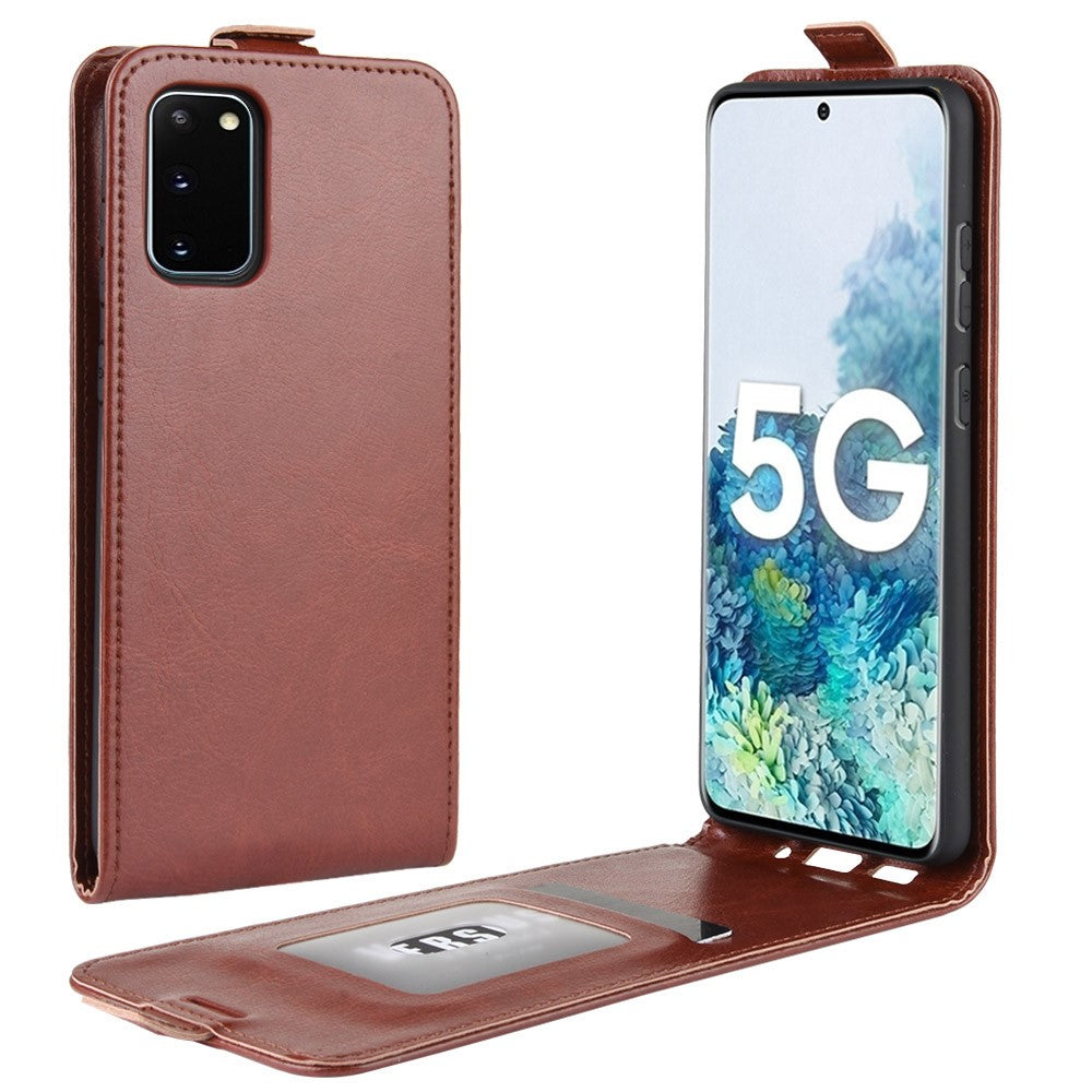 Custodia per telefono marrone con telefono aperto, che mostra 5G.