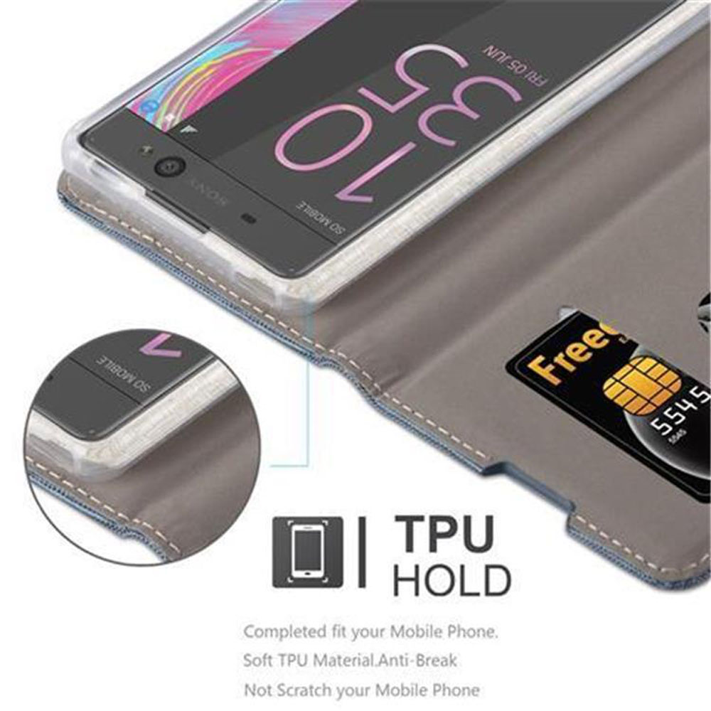 Uno smartphone in una custodia che contiene una carta di credito etichettata "Free".