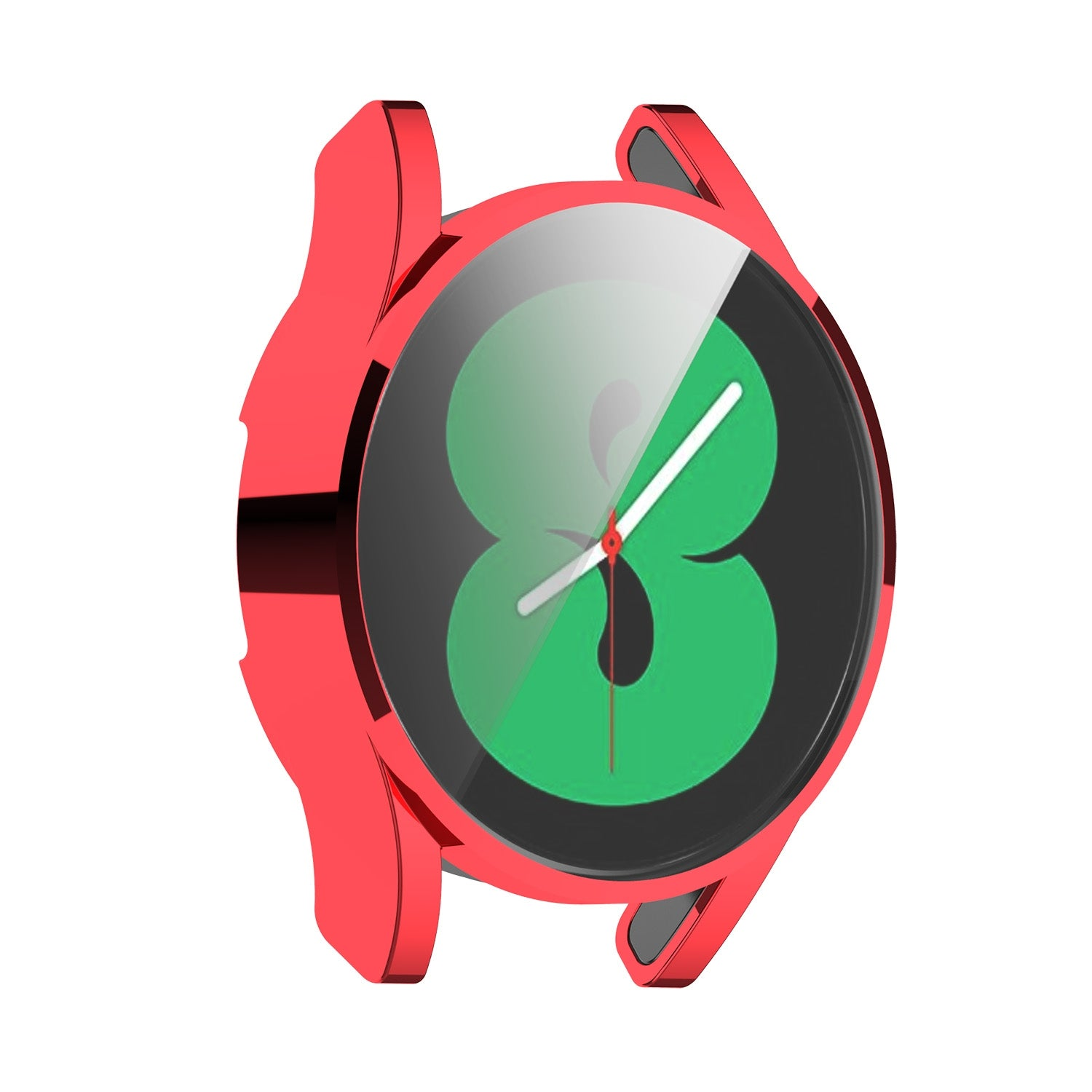 Custodia rossa per orologio con quadrante verde rotondo e lancette bianche.