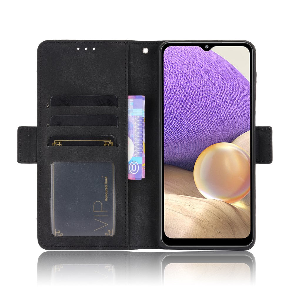 Custodia nera per telefono con slot per carte, display aperto motivo viola.