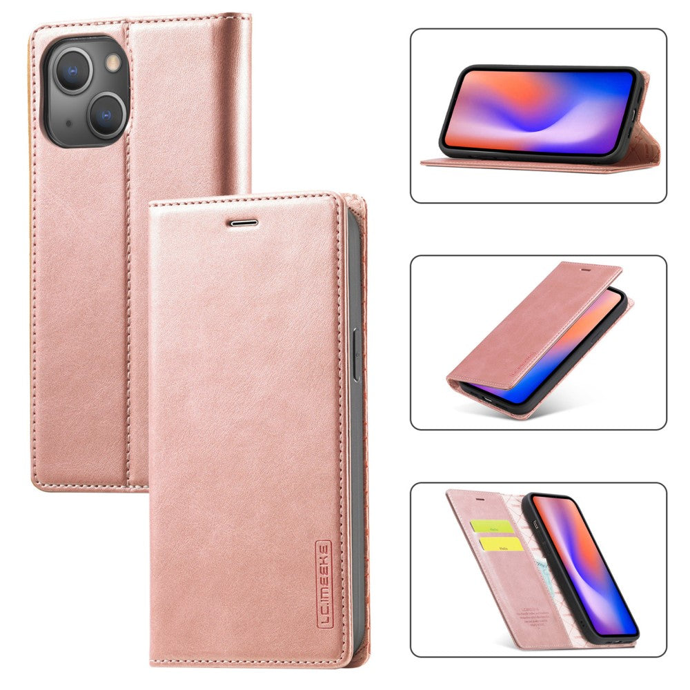 Una custodia per telefono color oro rosa mostrata da più angolazioni.