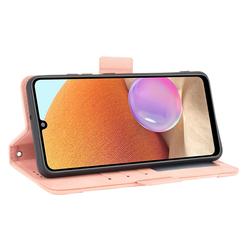 Una custodia rosa per telefono, aperta, mostra uno smartphone con un'immagine a bolla.