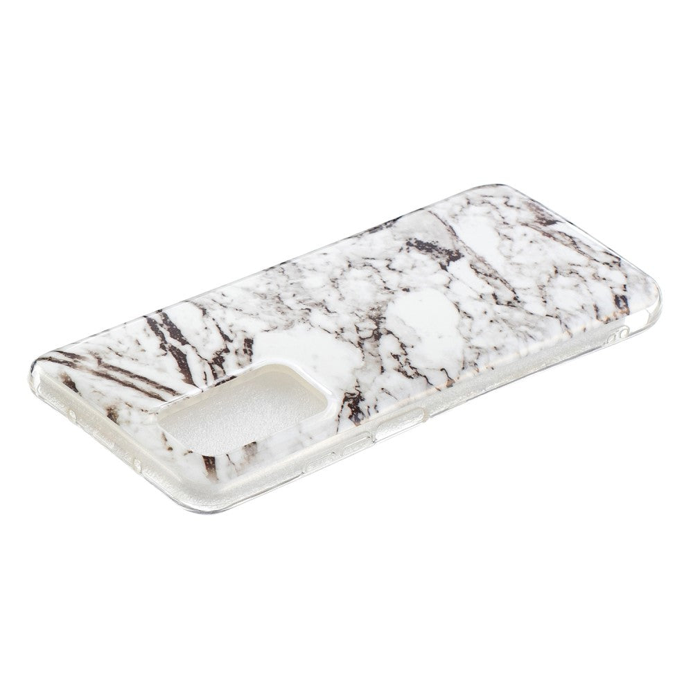 Una cover trasparente per telefono con motivo in marmo bianco e grigio.