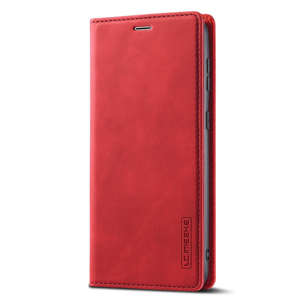 Custodia rossa chiusa per cellulare con logo sul davanti.