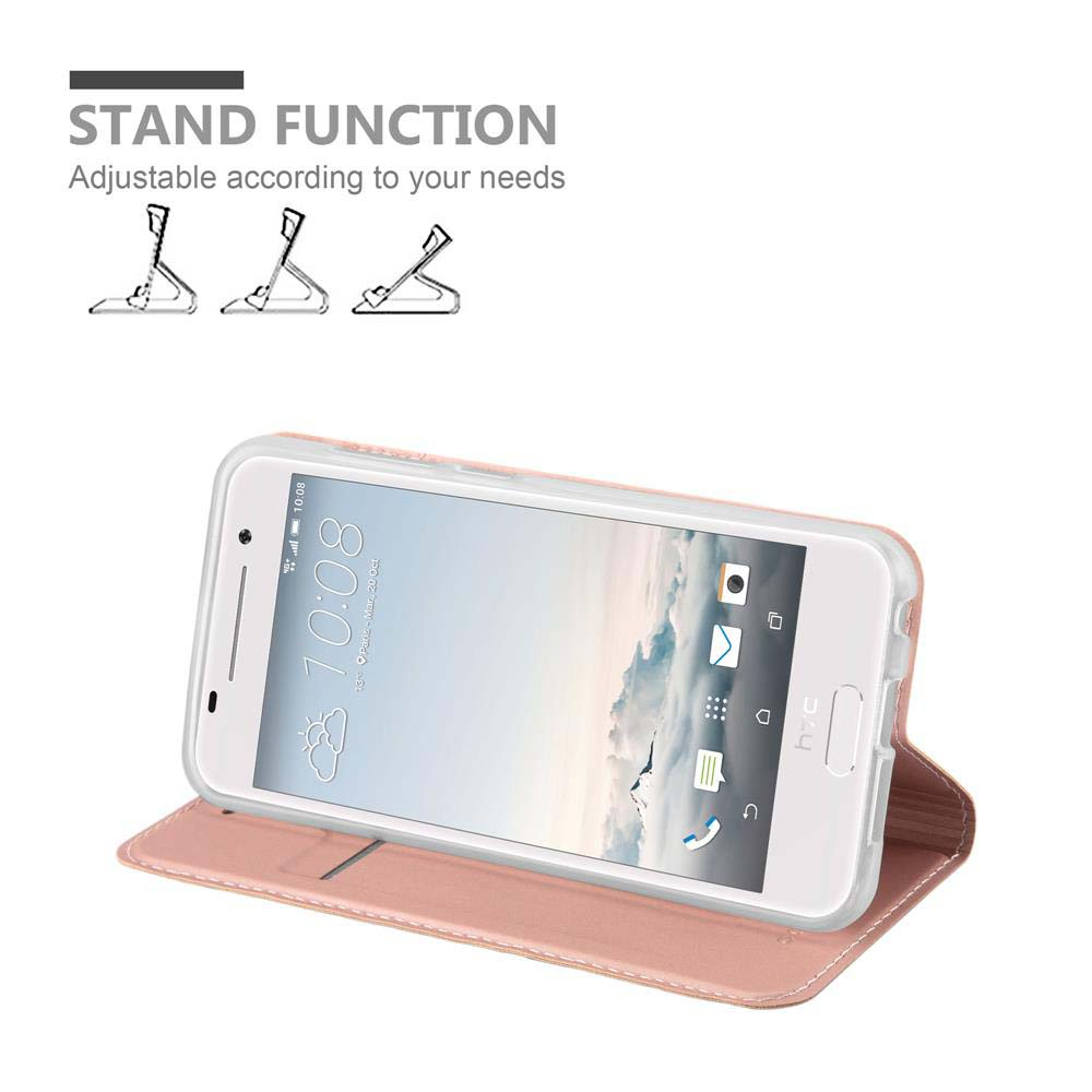 Custodia rosa per telefono con funzione stand. Mostra telefono alle 10:08 con meteo.