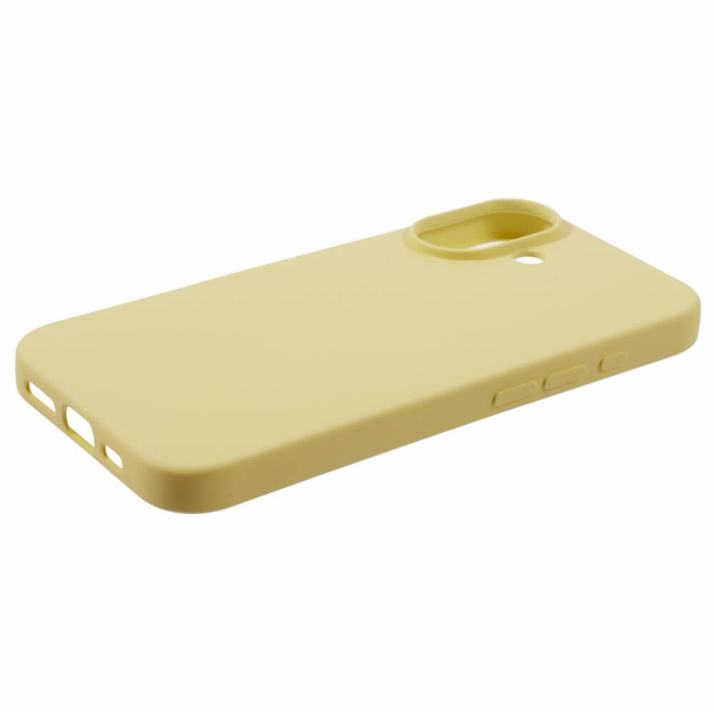 Una custodia per telefono giallo chiaro con ritagli per fotocamera e pulsanti.