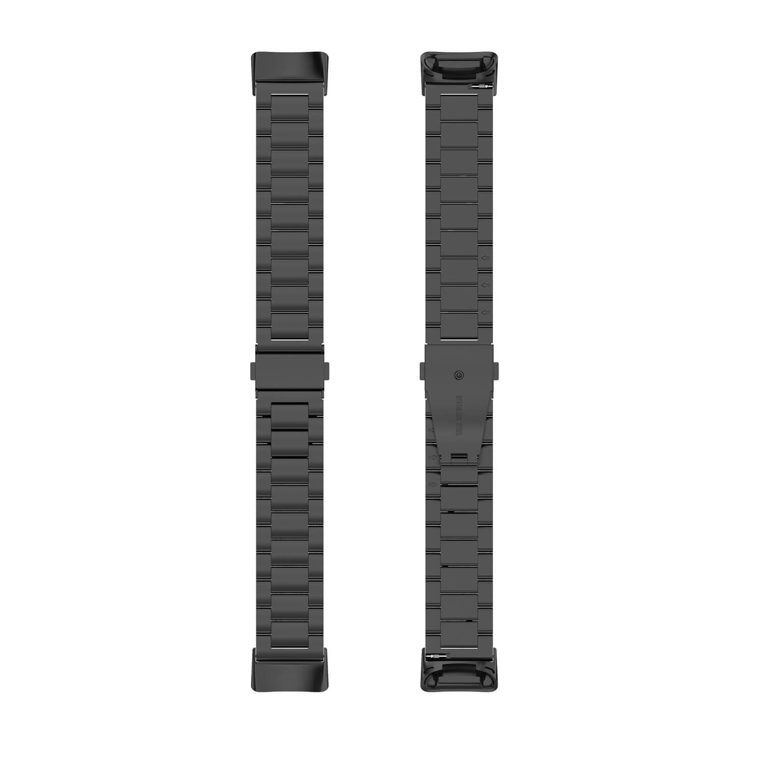 Deux bracelets de montre en métal noir, côte à côte sur fond blanc.