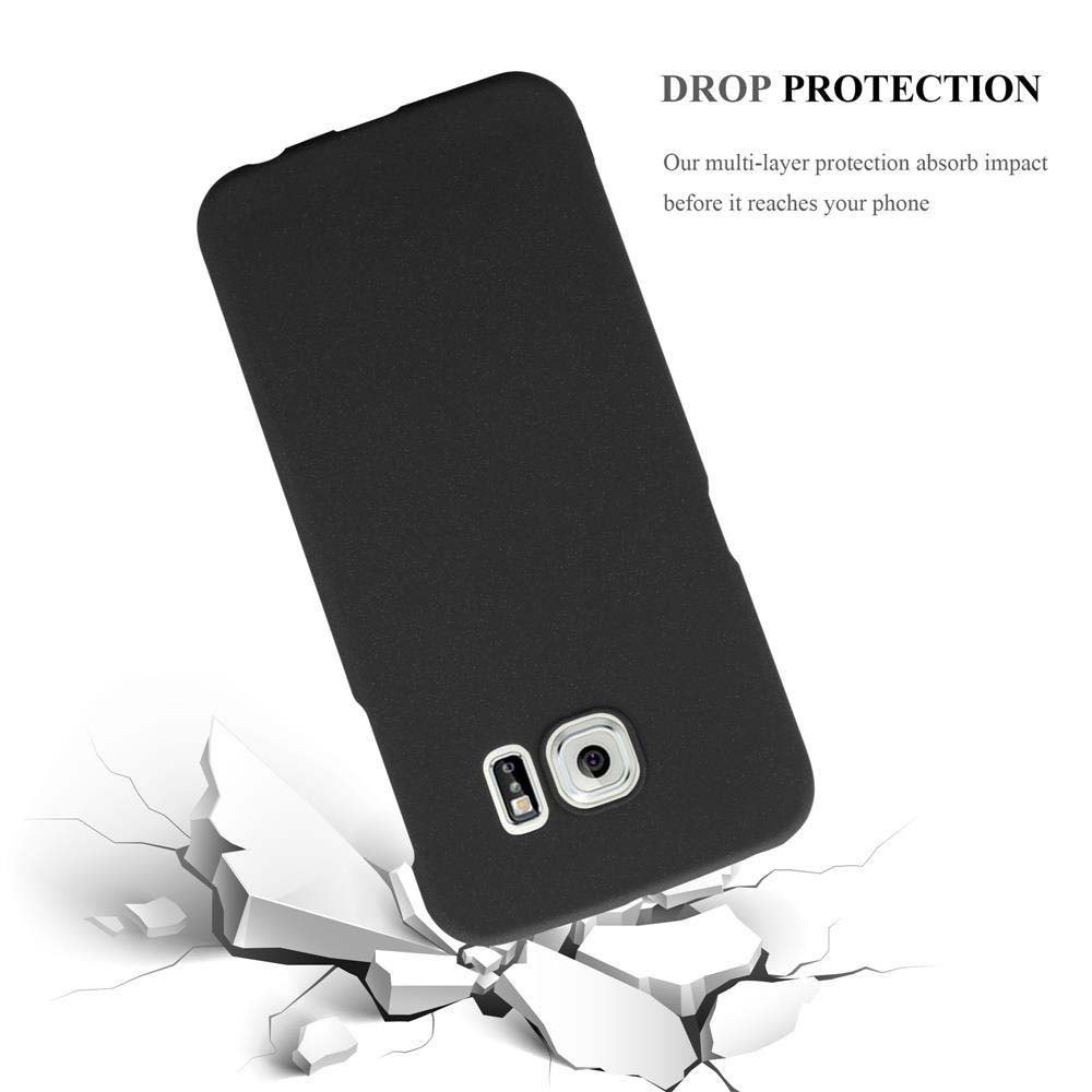Cover nera per telefono su terreno incrinato, che illustra la protezione anticaduta.