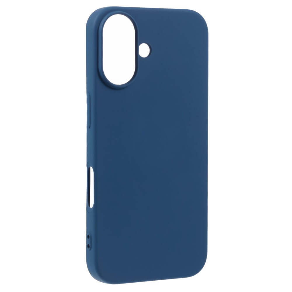 Coque de téléphone bleu foncé avec découpes pour appareil photo et flash.