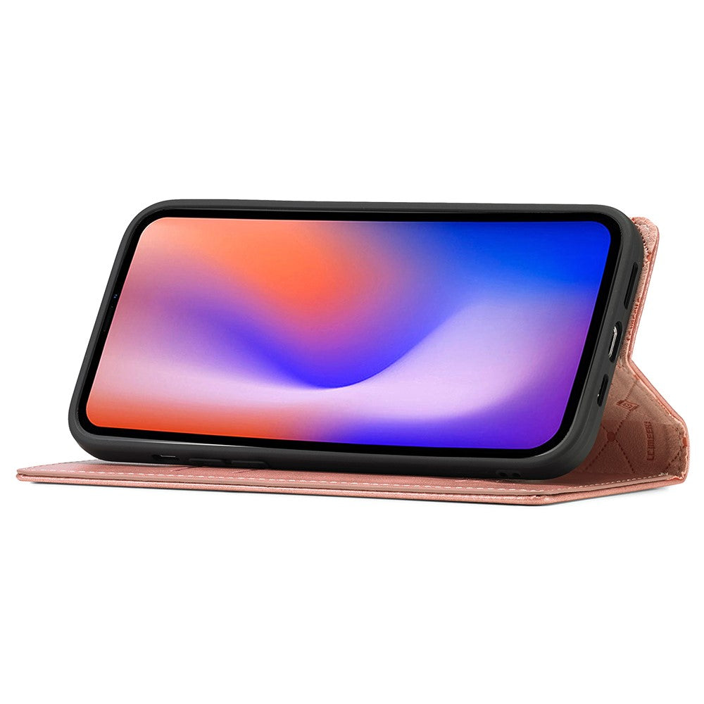Ein rosafarbenes Handy-Flip-Case mit einem Smartphone-Bildschirm mit Farbverlauf.