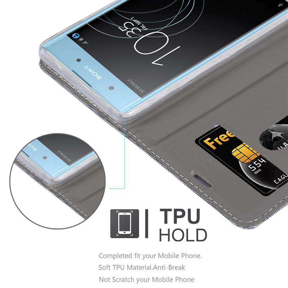 Custodia Sony con slot per carte e testo “TPU HOLD”.