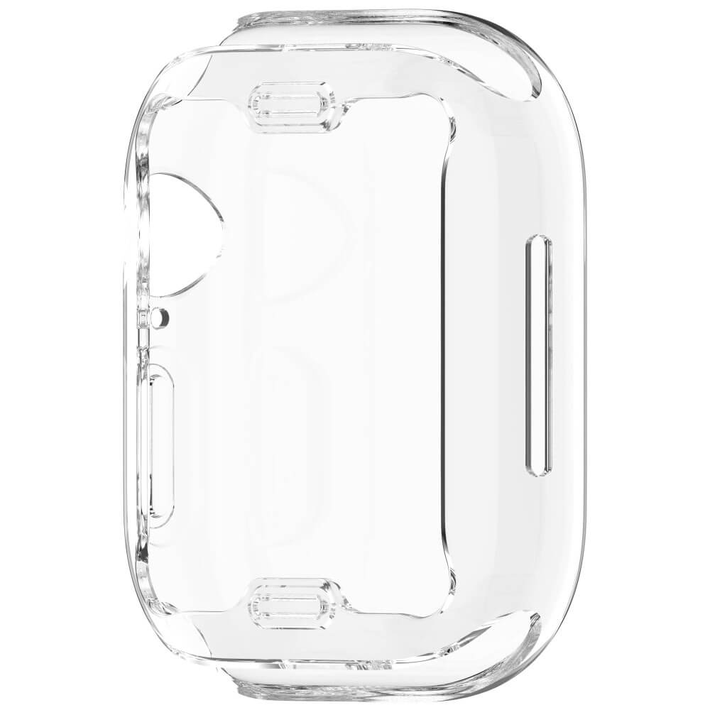 Coque de protection transparente pour un appareil rectangulaire avec découpes.