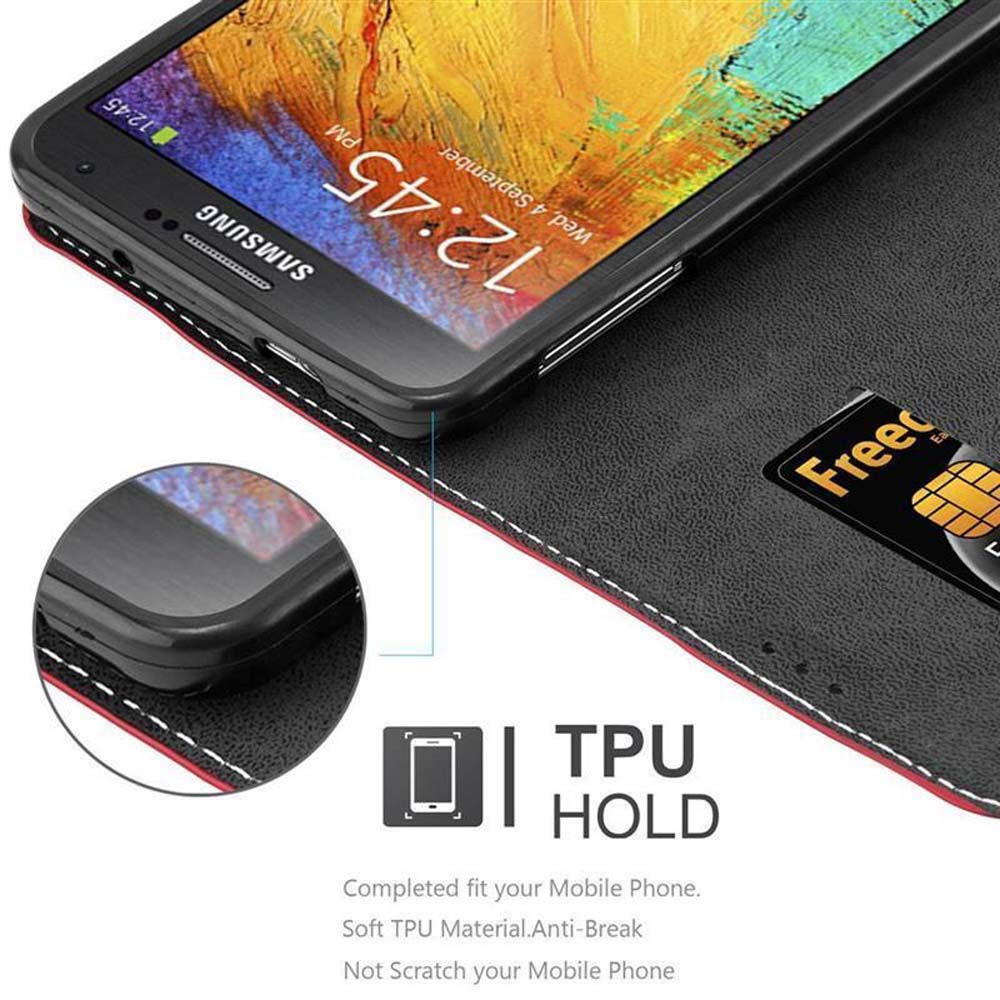 Primo piano di una custodia per telefono nera con un telefono Samsung che mostra le 12:45 e uno slot per carte di credito.