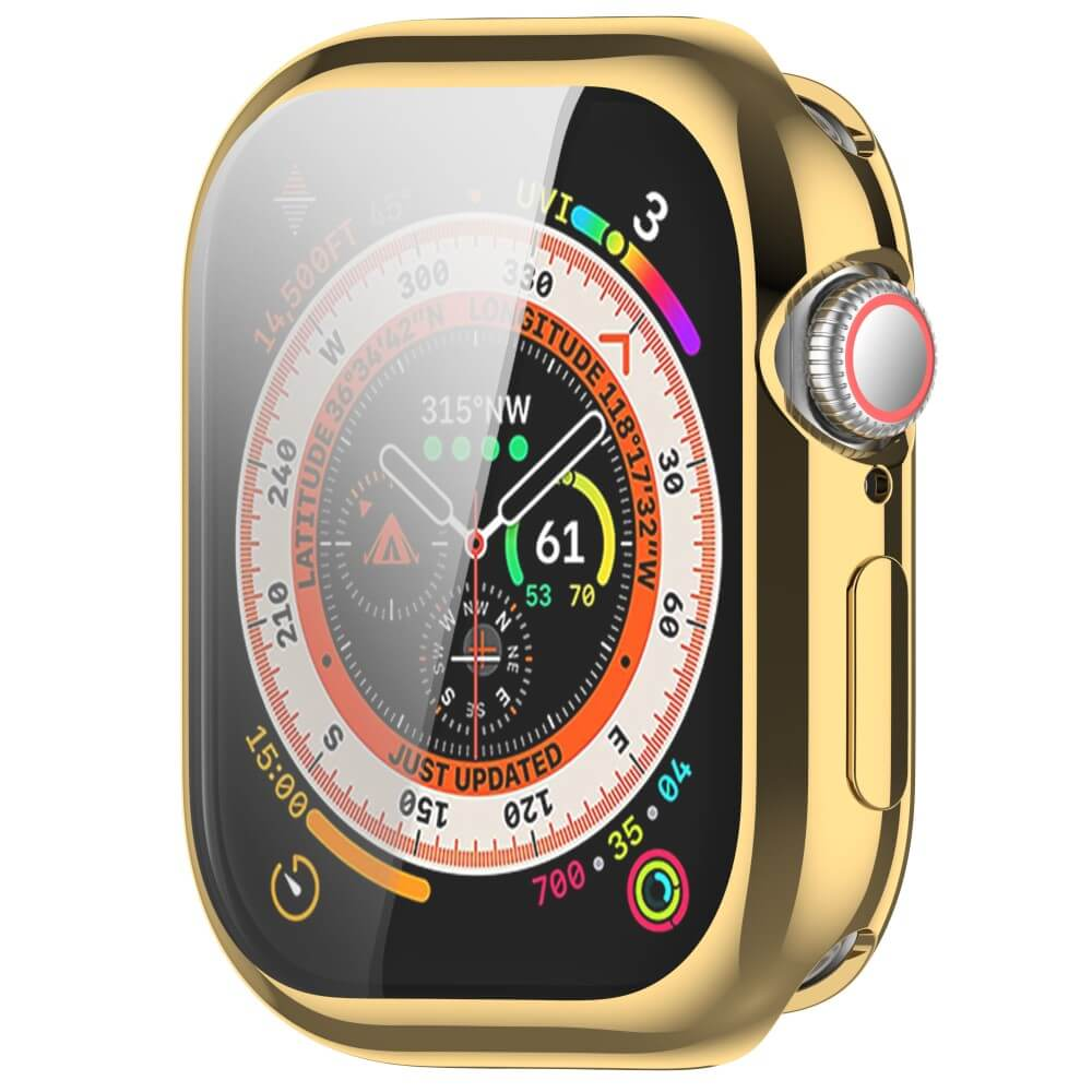 Apple Watch dorée avec cadran détaillé boussole et altitude.