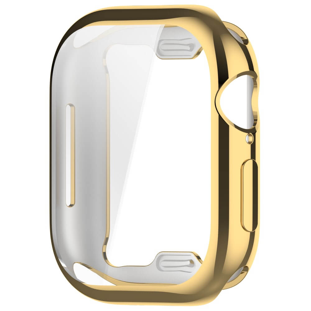 Coque protectrice dorée pour smartwatch avec zone d'écran claire.