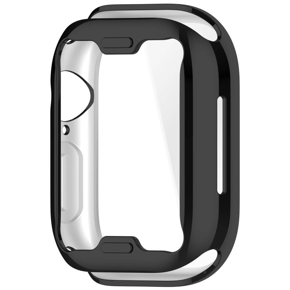 Coque de protection noire pour montre connectée avec insert transparent.
