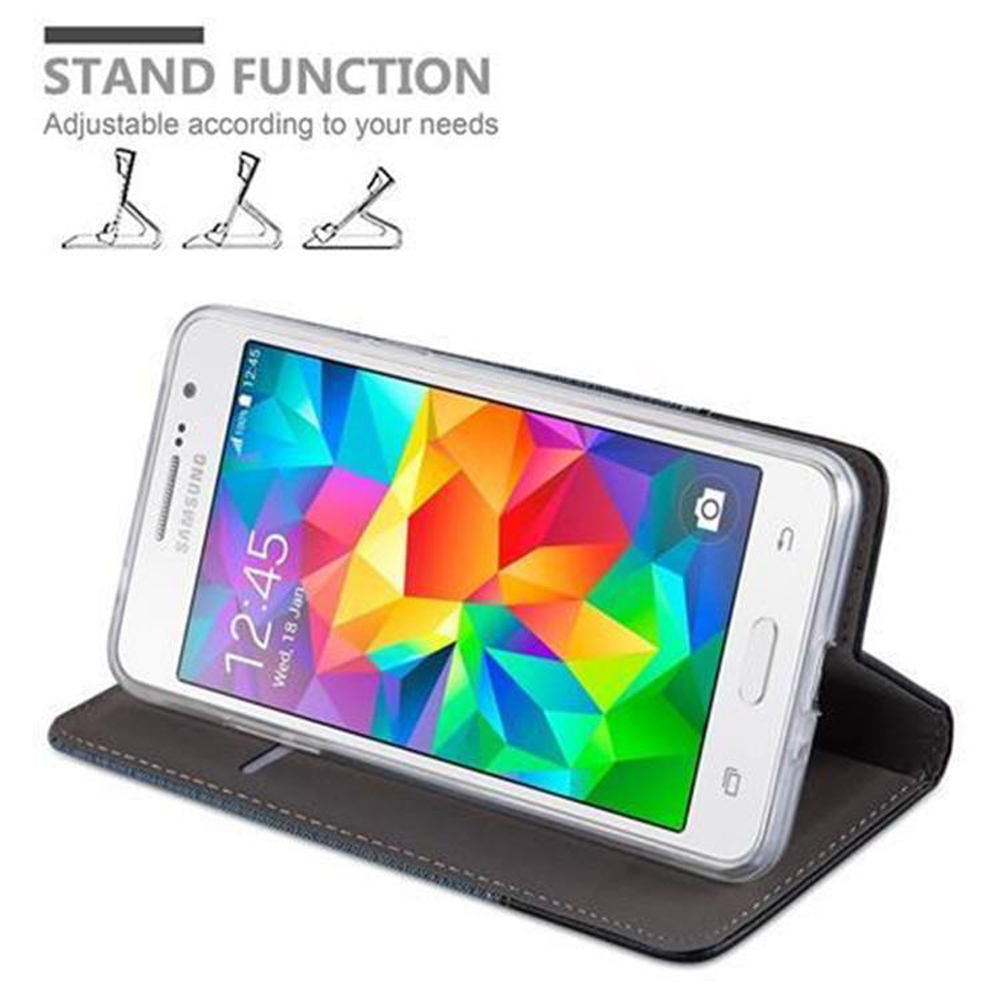 Uno smartphone con uno sfondo colorato in una custodia scura.