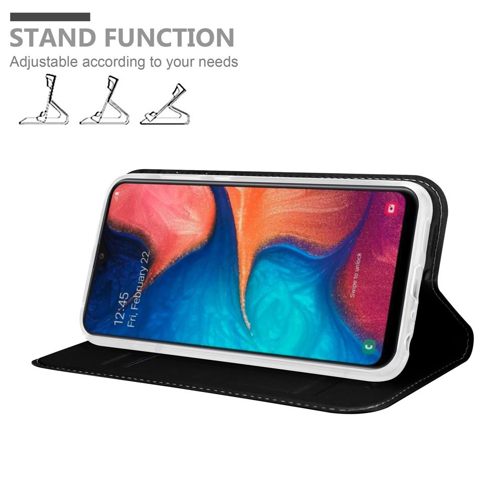 Schwarze Handyhülle mit Standfunktion, zeigt den Telefonbildschirm.