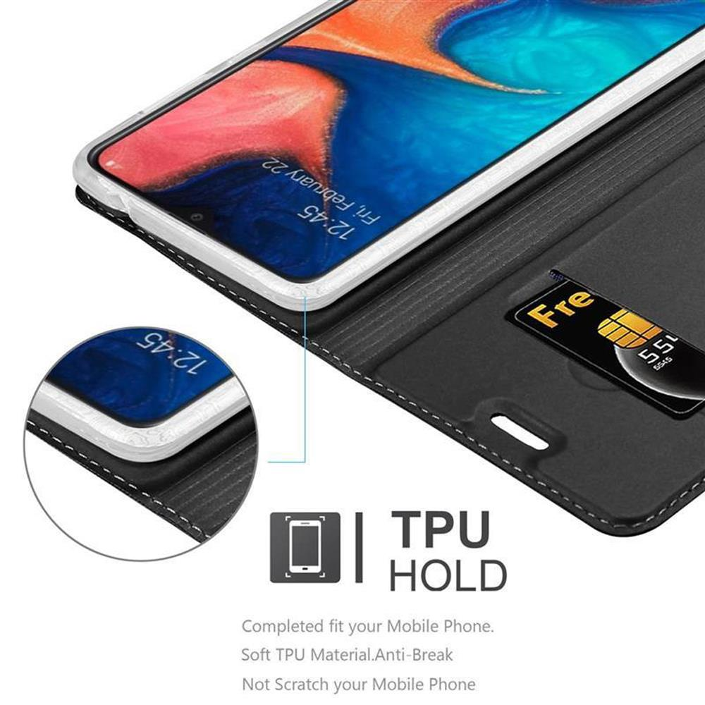 Eine schwarze Handyhülle mit einem Handy darin, zeigt den Sperrbildschirm und eine SIM-Karte.