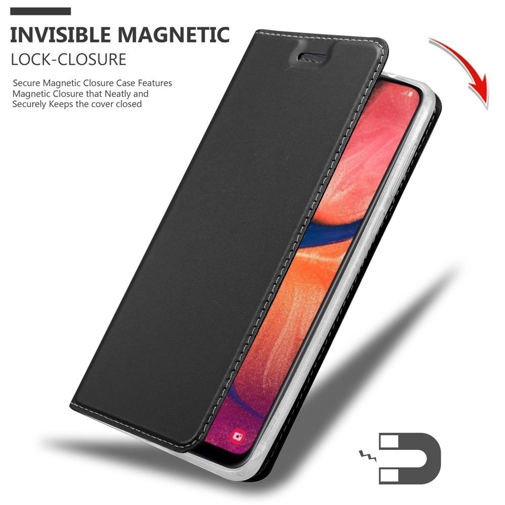 Schwarzes Handyhülle mit Magnetverschluss und offenem Bildschirm.