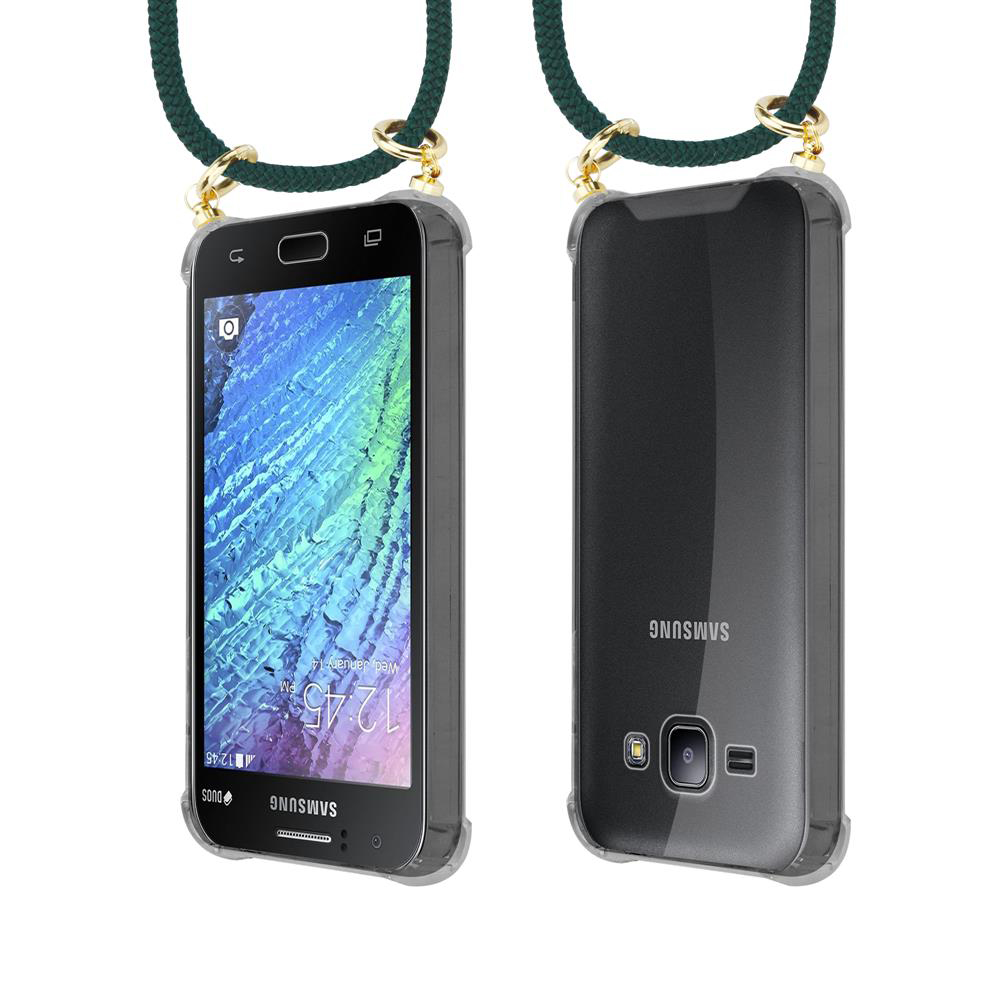 Due smartphone Samsung con attacchi per cordino, uno mostra lo schermo, l'altro il retro.