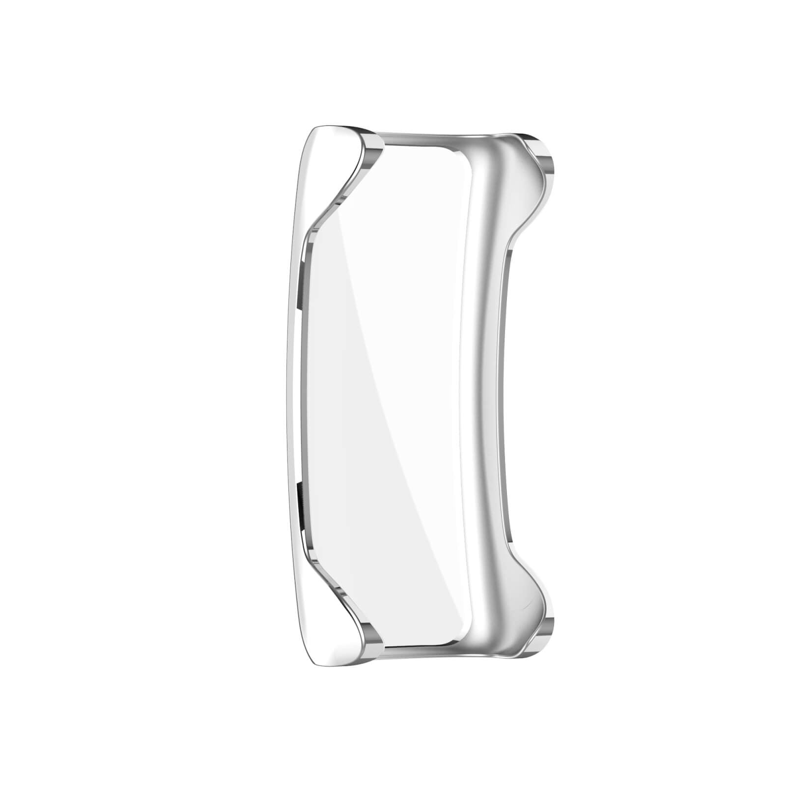 Cadre argenté avec insert transparent, sur fond blanc.