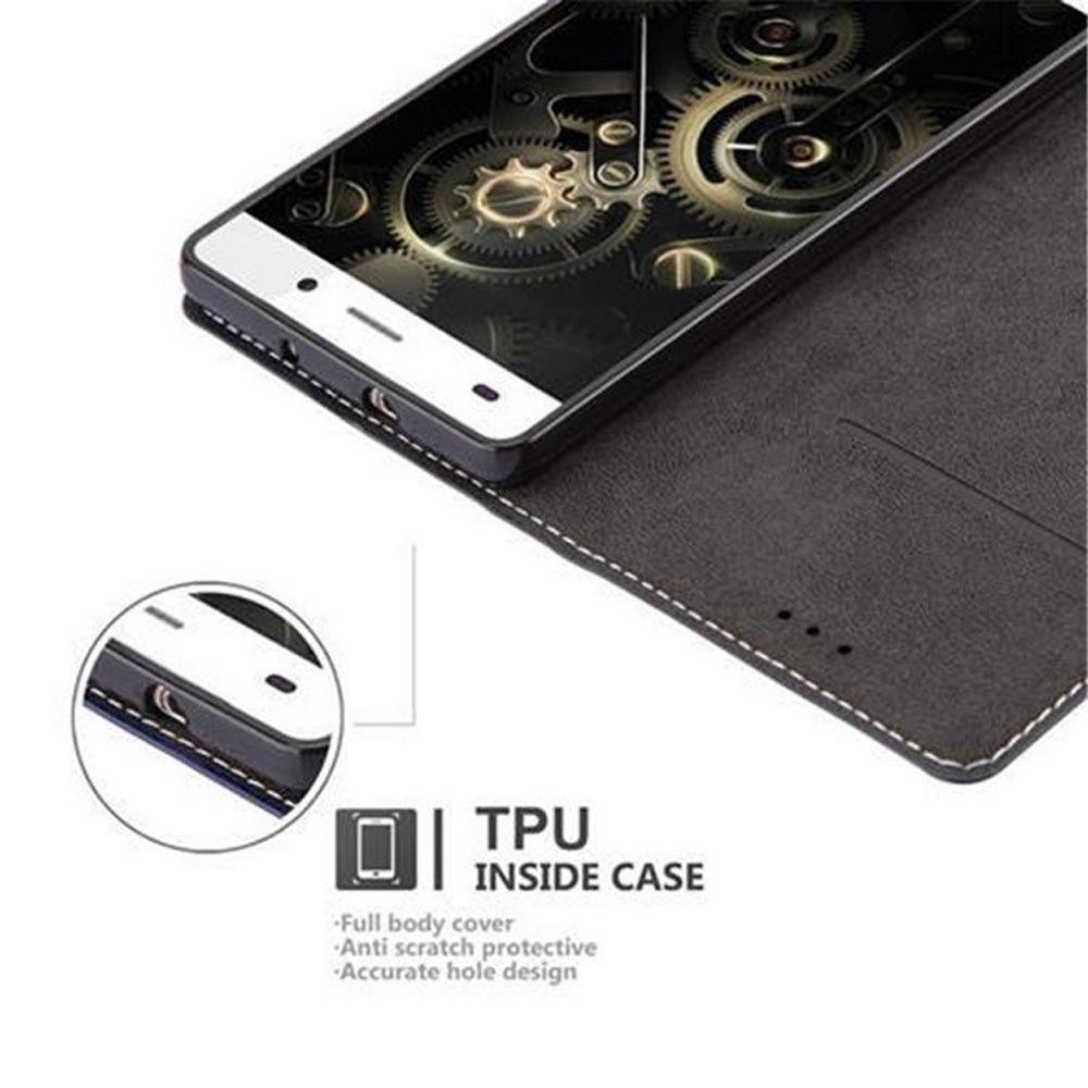 Uno smartphone con ingranaggi sullo schermo in una custodia nera.