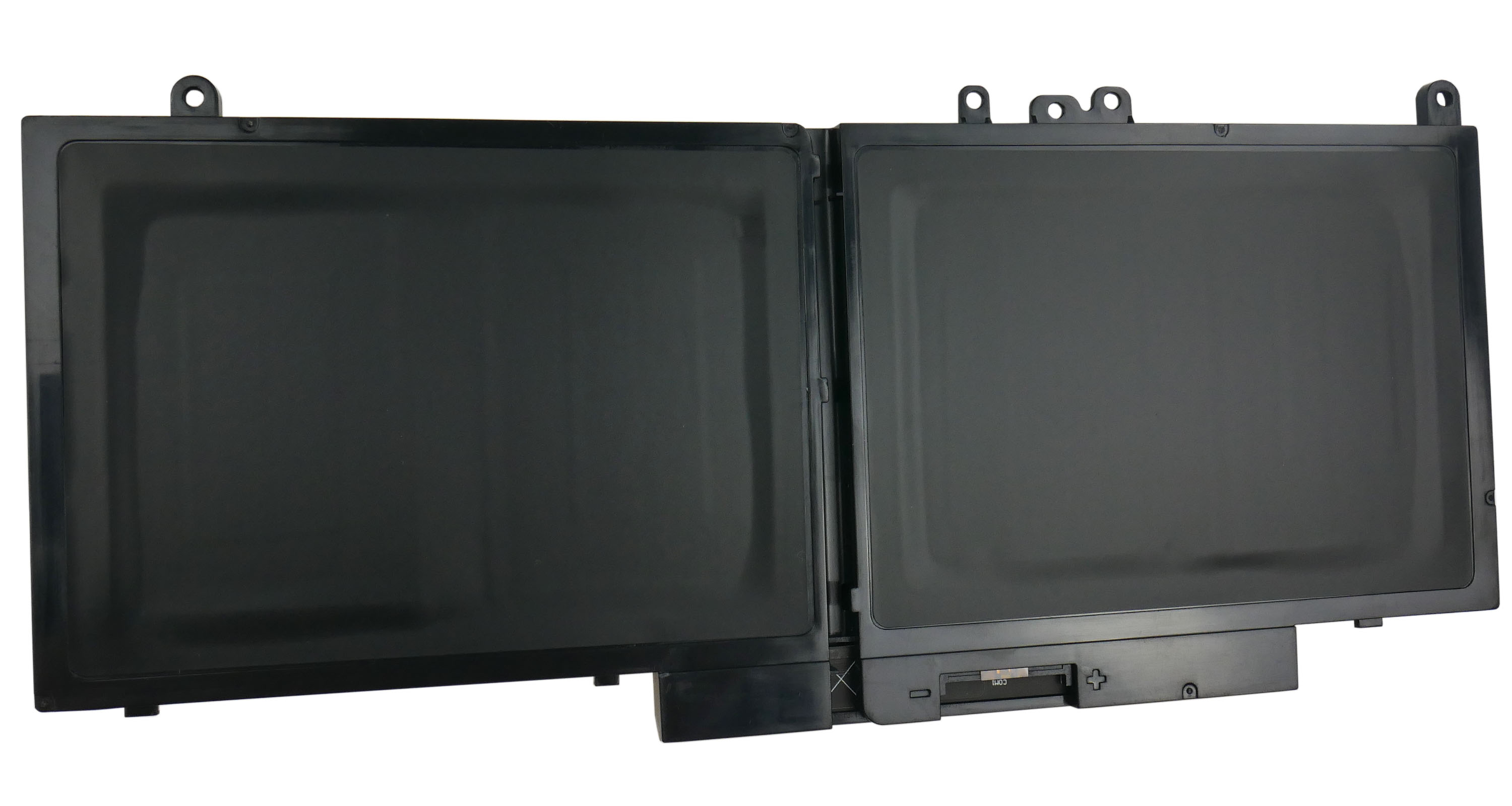 Dwie czarne baterie do laptopa obok siebie na białym tle.