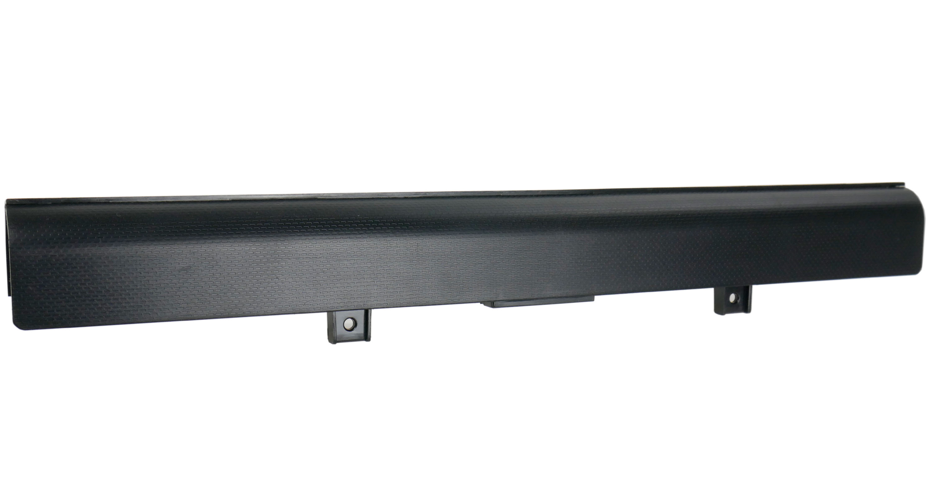 Czarny teksturowany plastikowy pasek z otworami montażowymi.