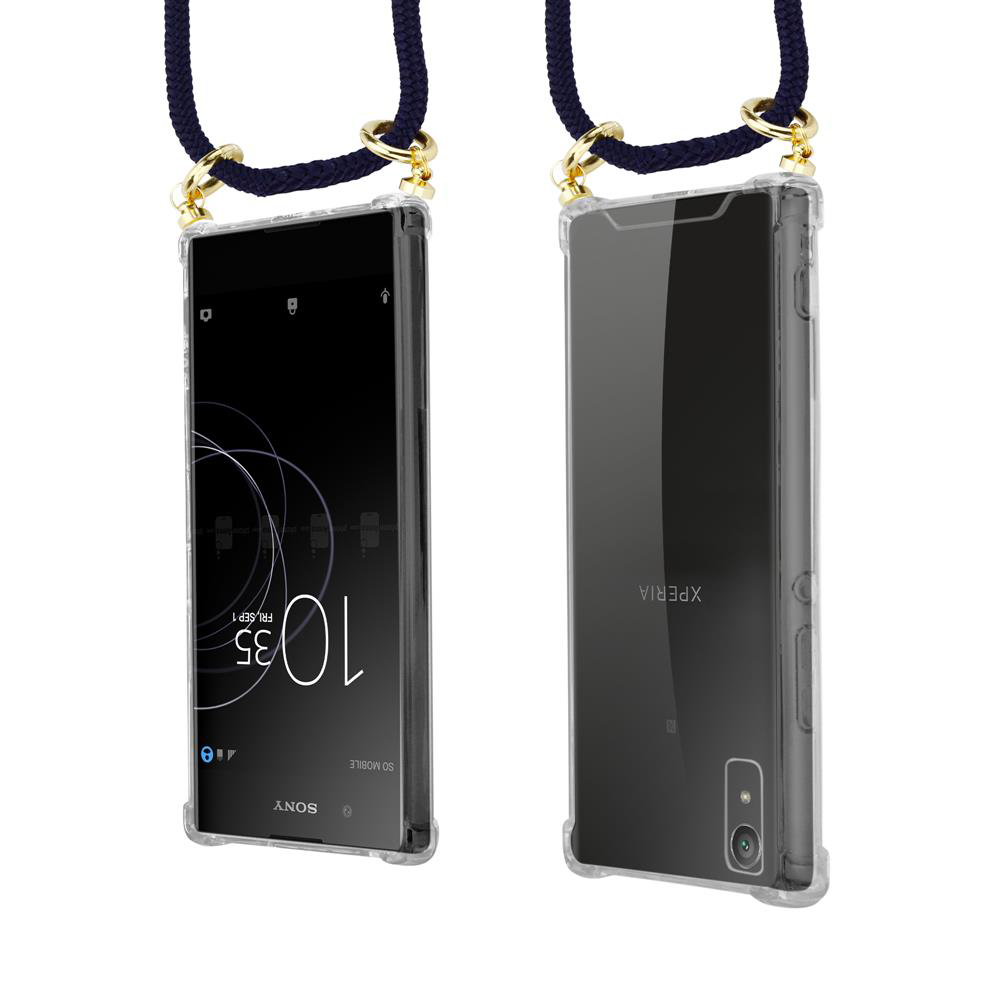Zwei Smartphones in durchsichtigen Hüllen, mit Lanyards befestigt.