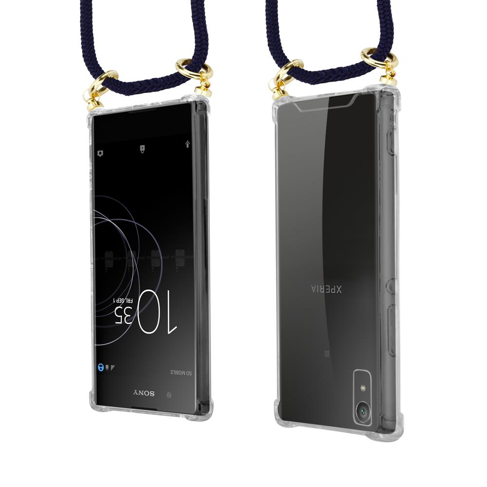 Zwei durchsichtige Handyhüllen mit Lanyards, links mit Display, rechts mit Rückseite.