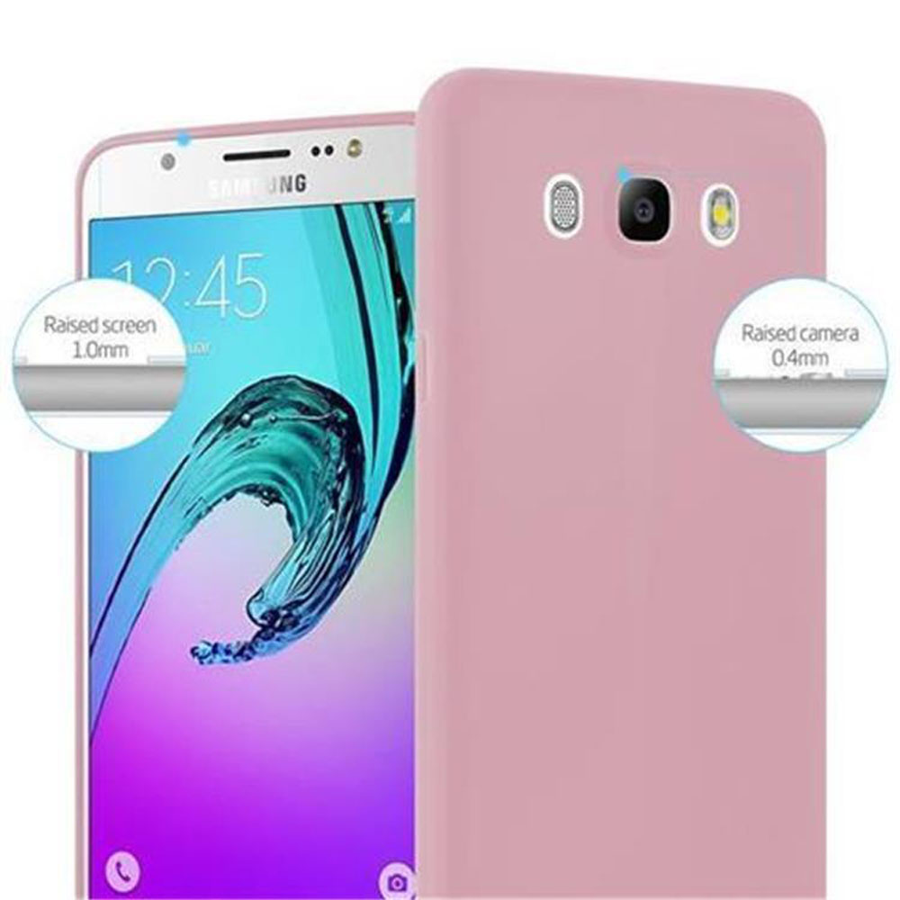 Un teléfono Samsung rosa con funda. La pantalla muestra las 12:45. Iconos de llamada y cámara visibles.