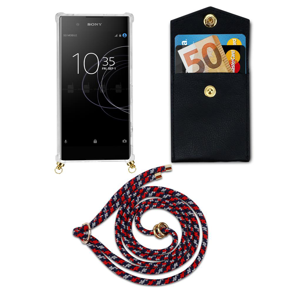 Sony Smartphone mit schwarzer Handyhülle, Geldschein und Karten