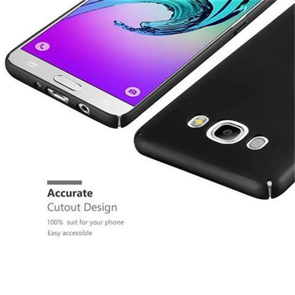 Una custodia nera per telefono giace accanto a uno smartphone con schermo viola.