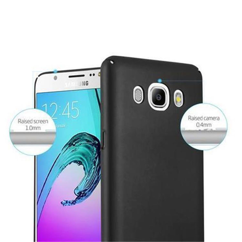 Custodia nera per telefono con schermo e fotocamera rialzati.