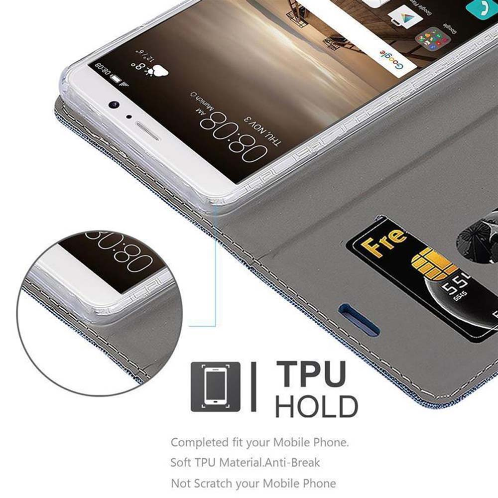 Custodia grigia per telefono con porta carte e SIM. Mostra l'ora.