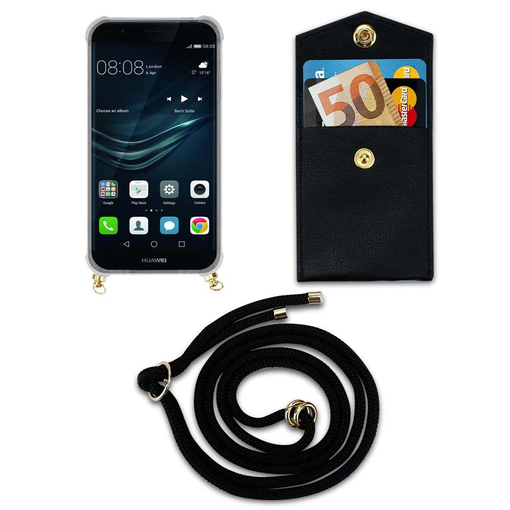 Ein Smartphone mit Hülle, Portemonnaie und Lanyard auf weißem Hintergrund.