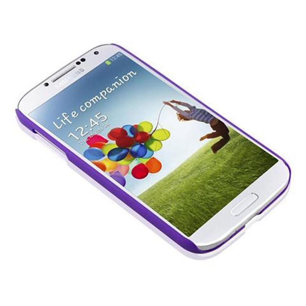 Uno smartphone con custodia viola mostra una persona aggrappata ai palloncini.