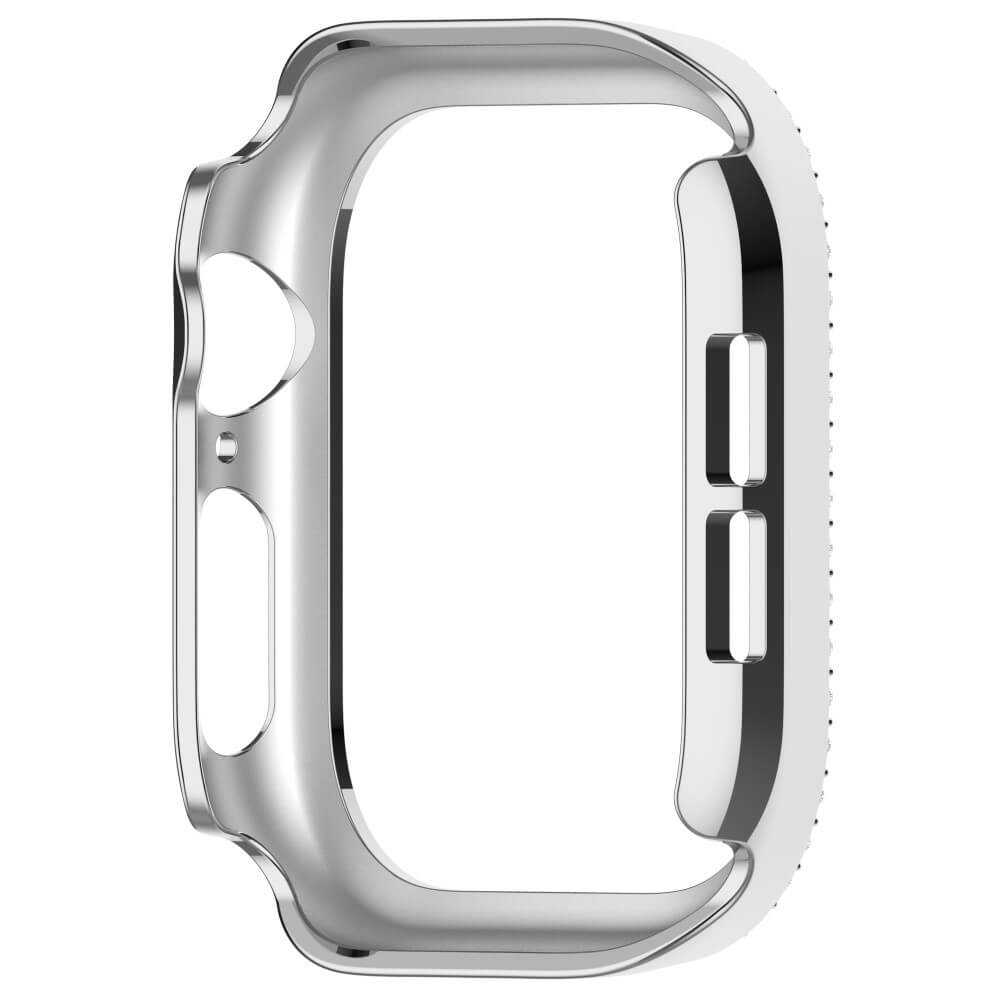 Coque de protection argentée pour smartwatch avec découpes.